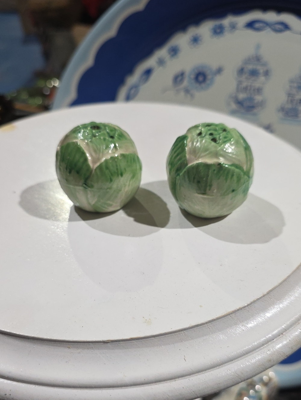 Vintage Green Ceramic Salt and Pepper Shakers - Cabbage Design Japan